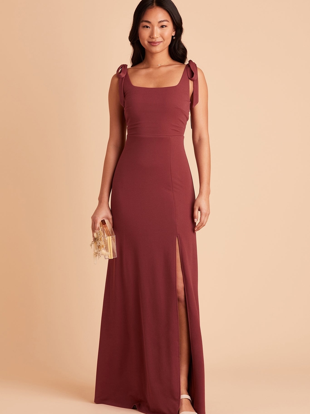 Birdy Grey XL Alex Dress - Tie-Strap Square Neck Crepe Maxi in Rosewood